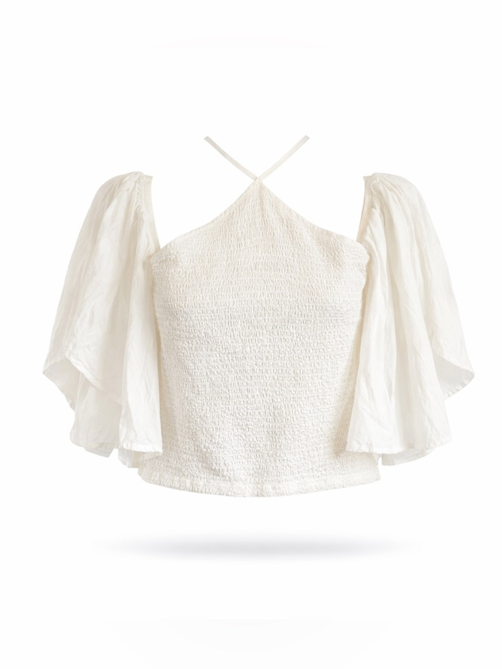 VENUS White Smocked Flutter Sleeve Top | Boho Chic | XS-S Fit (SIZE LARGE)